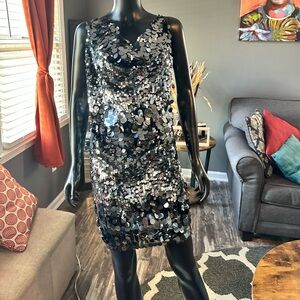 Boohoo Sequin Embellished Black and Silver Cocktail Dress